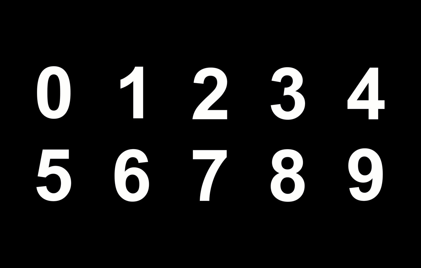 autocollant numéro 0-9 sur fond noir, parfait pour personnaliser vos projets et objets.