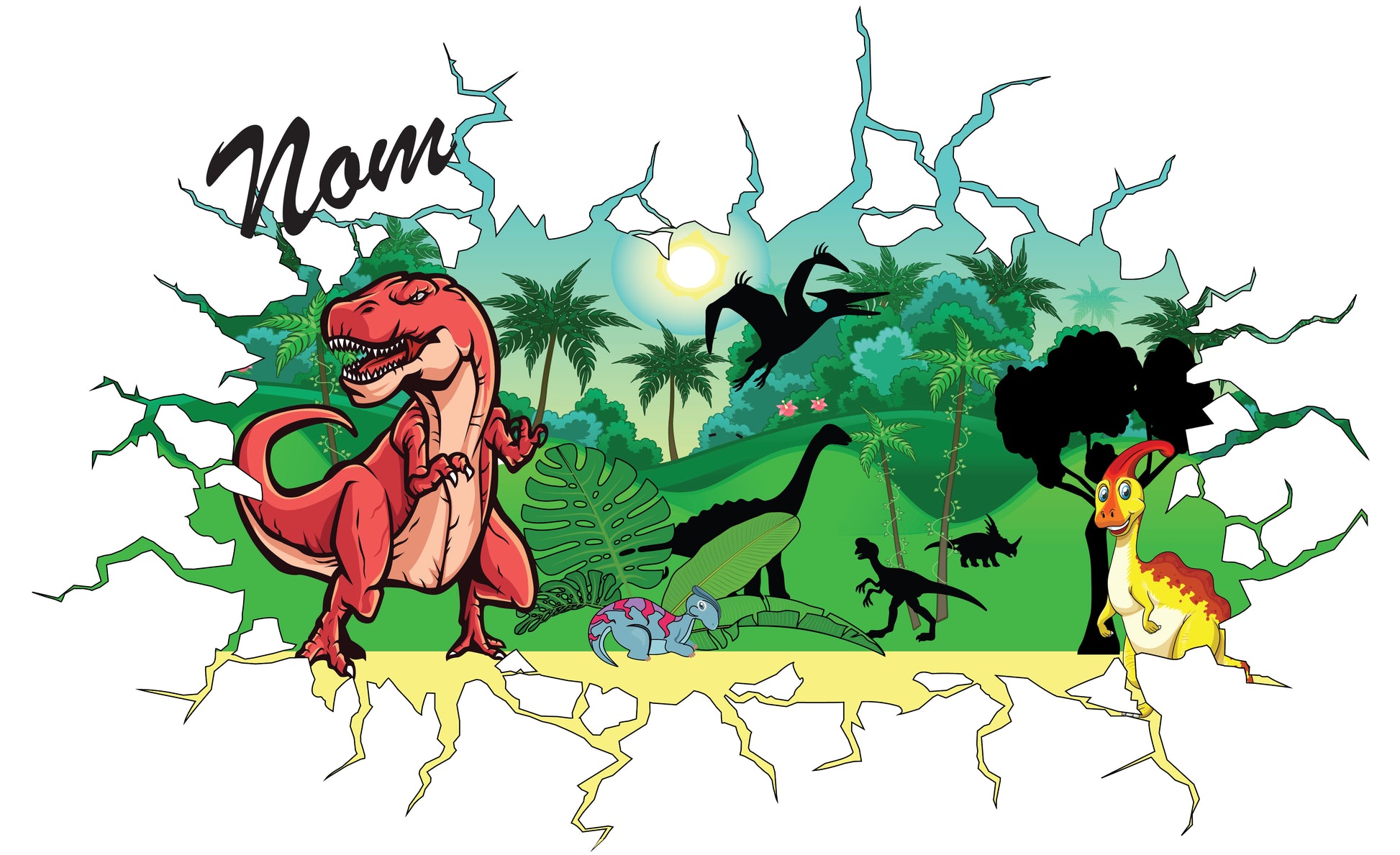 dinosaure coloré avec option de changer le nom de l'enfant.