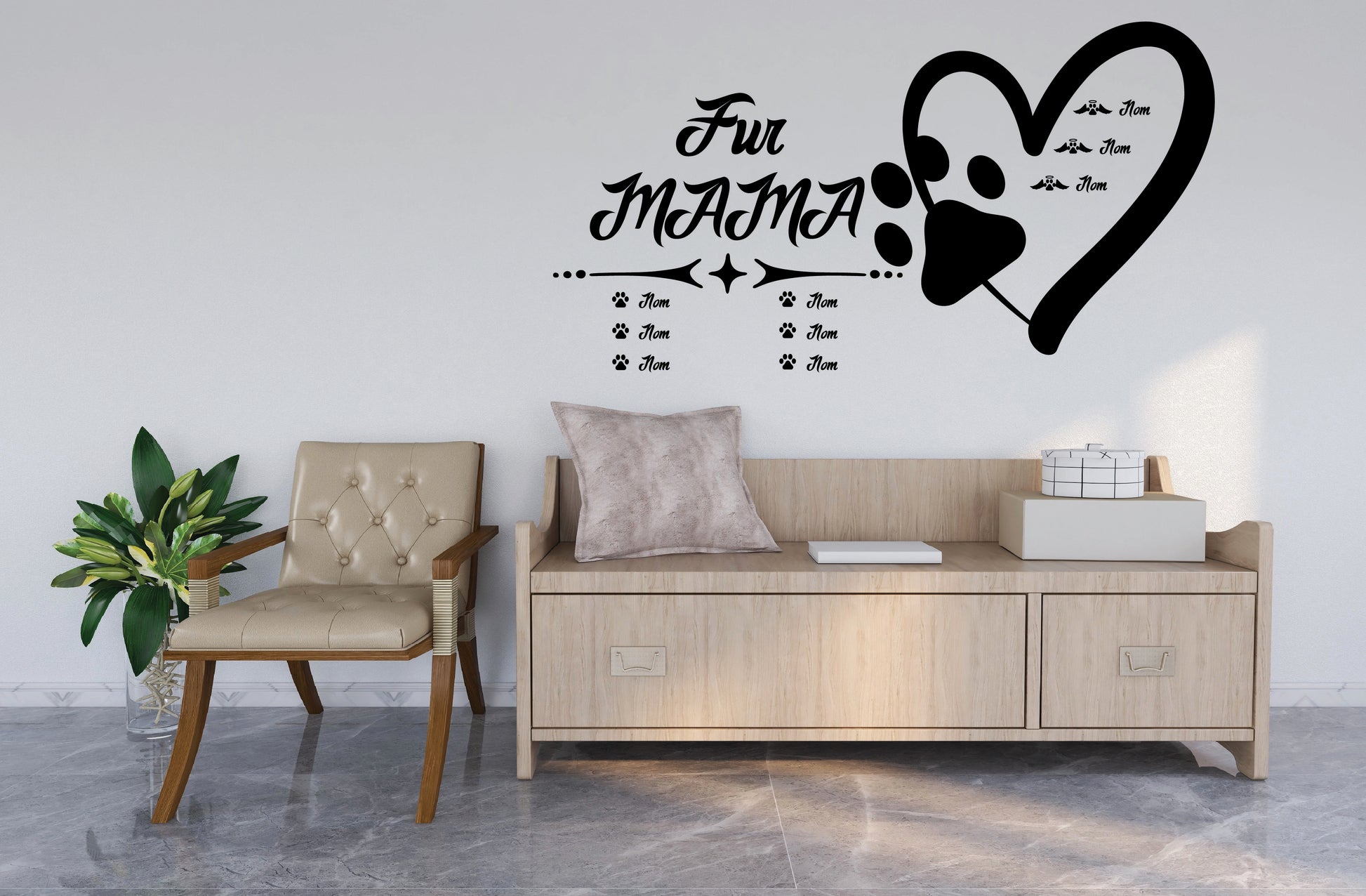 Decorative wall art 'FUR MAMAN' with heart and paw print design, perfect for pet lovers' home decor.