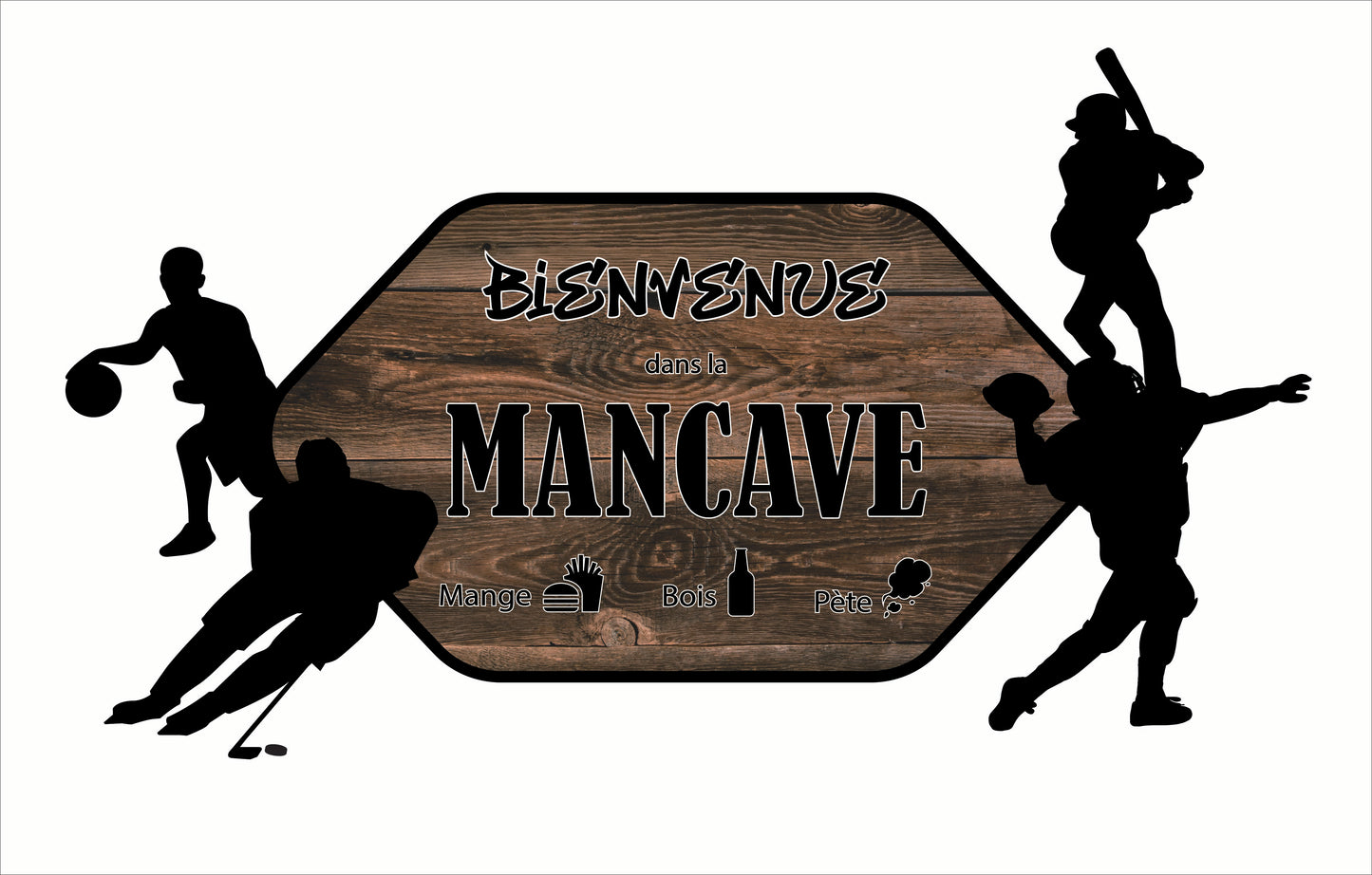 Autocollant man cave avec des silhouette de sportif