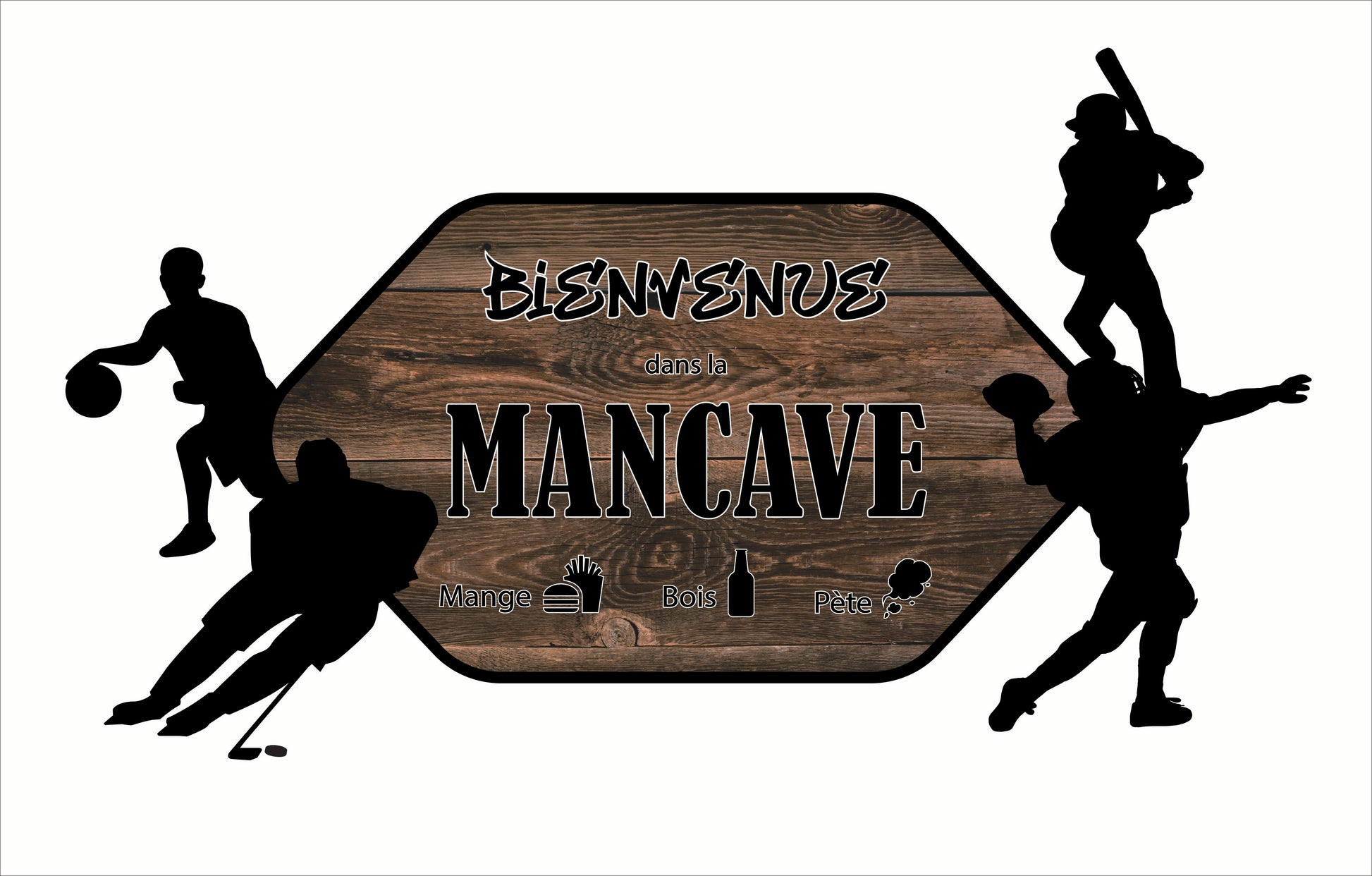 Autocollant man cave avec des silhouette de sportif