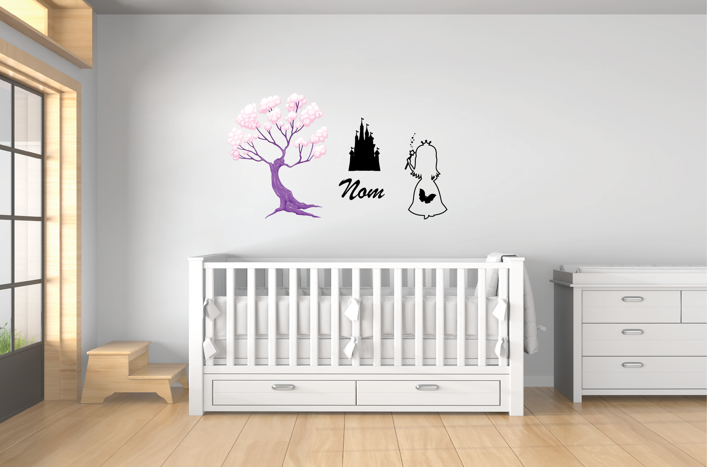 Mur décoratif pour enfant avec autocollant princesse