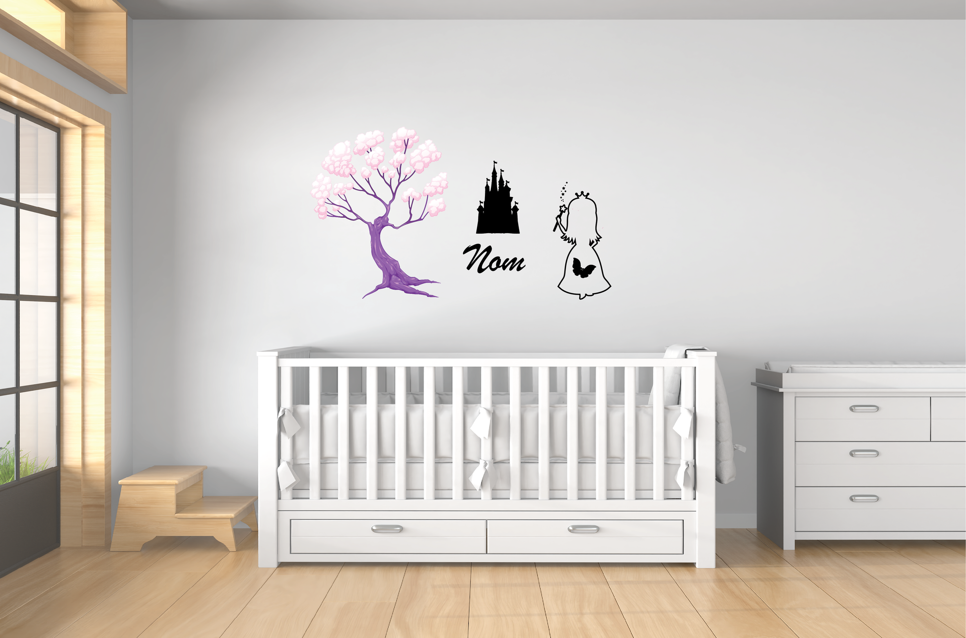 Mur décoratif pour enfant avec autocollant princesse